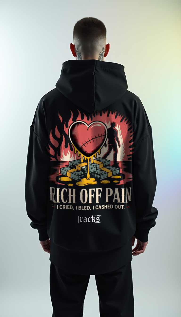 Oversize Zipper Hoodie - 'Rich Off Pain''